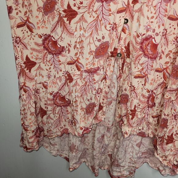 Knox Rose Boho Shirt Dress XL Low High Floral Button Front Tassel Belt Pink - Picture 6 of 13